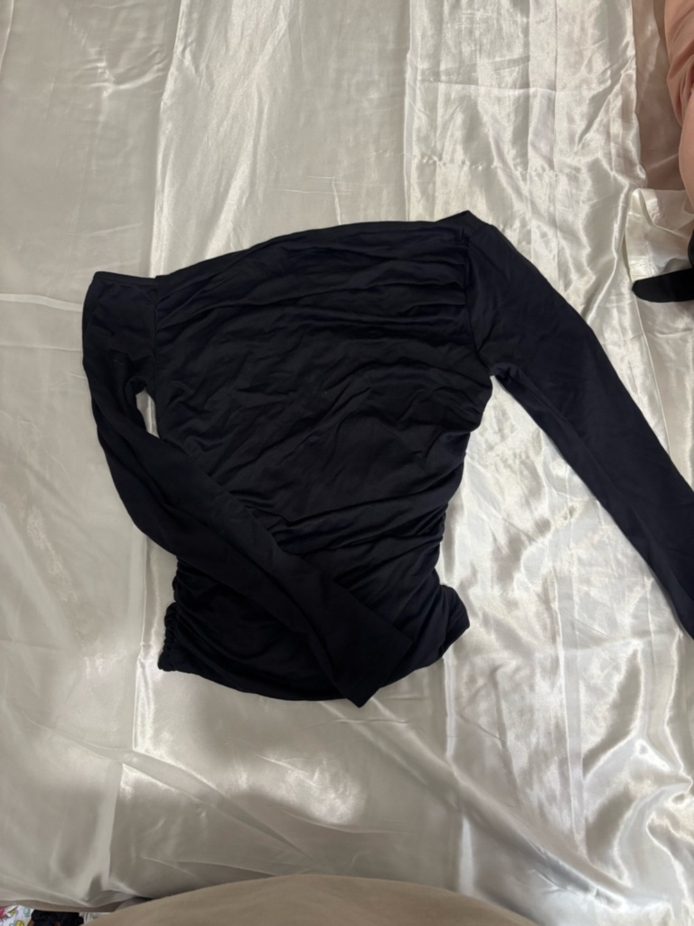 Windsor Black Long Sleeve Ruched One-Shoulder Top